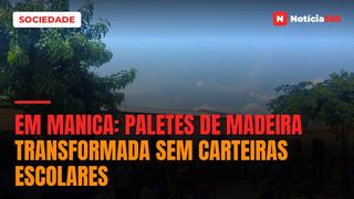 EM MANICA: Paletes de madeira transformada sem carteiras escolares