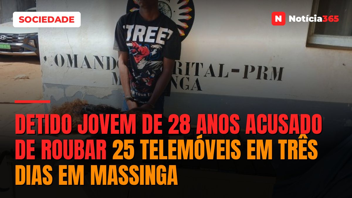 Detido jovem de 28 anos acusado de roubar 25 telemóveis em três dias em Massinga